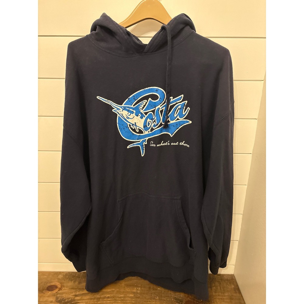 Costa Del Mar Men's XXL‎ Navy Blue Graphic Hoodie Swordfish Fishing